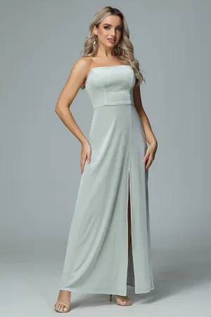 Formal Strapless Velvet Wedding Party Dresses with Slit