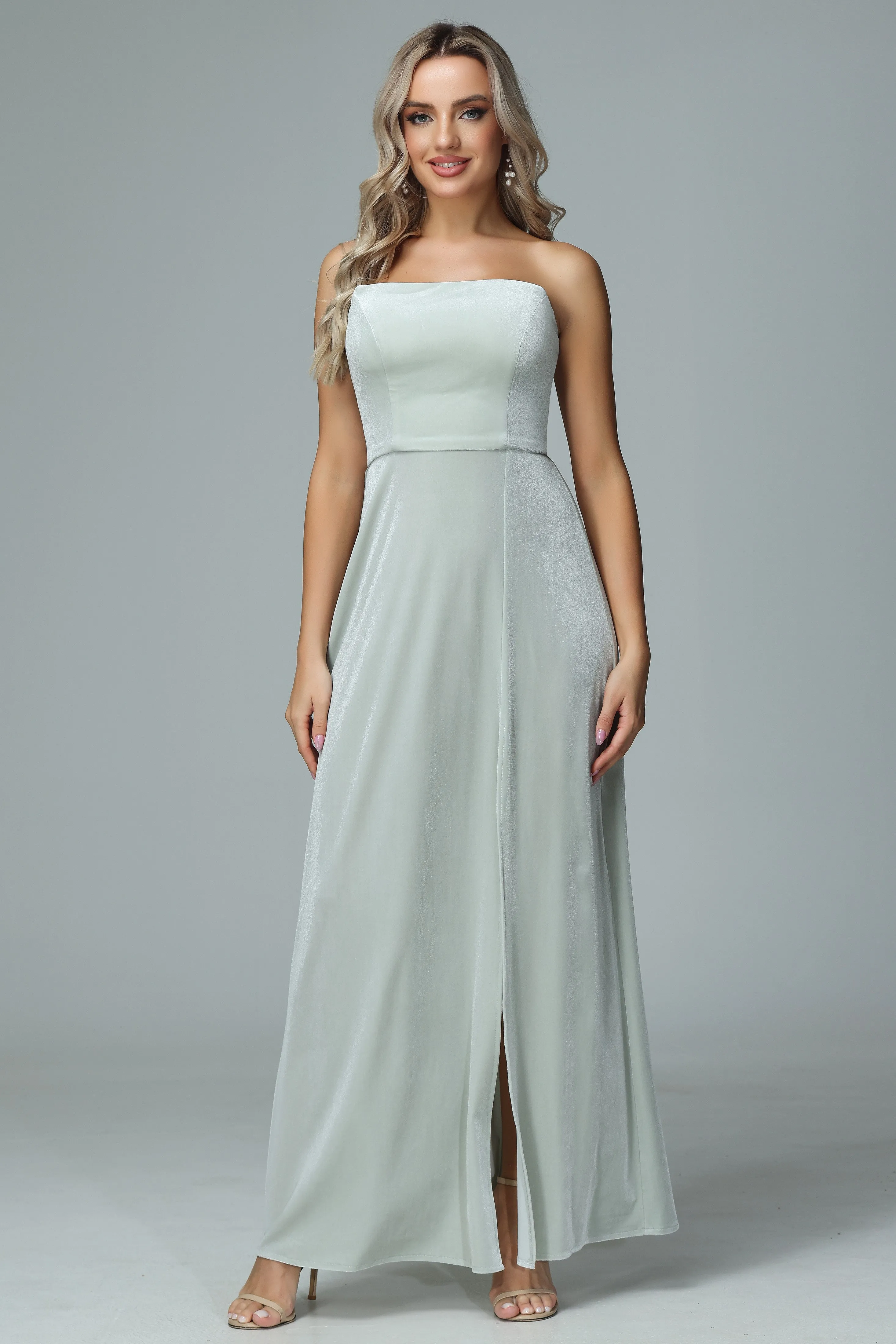 Formal Strapless Velvet Wedding Party Dresses with Slit