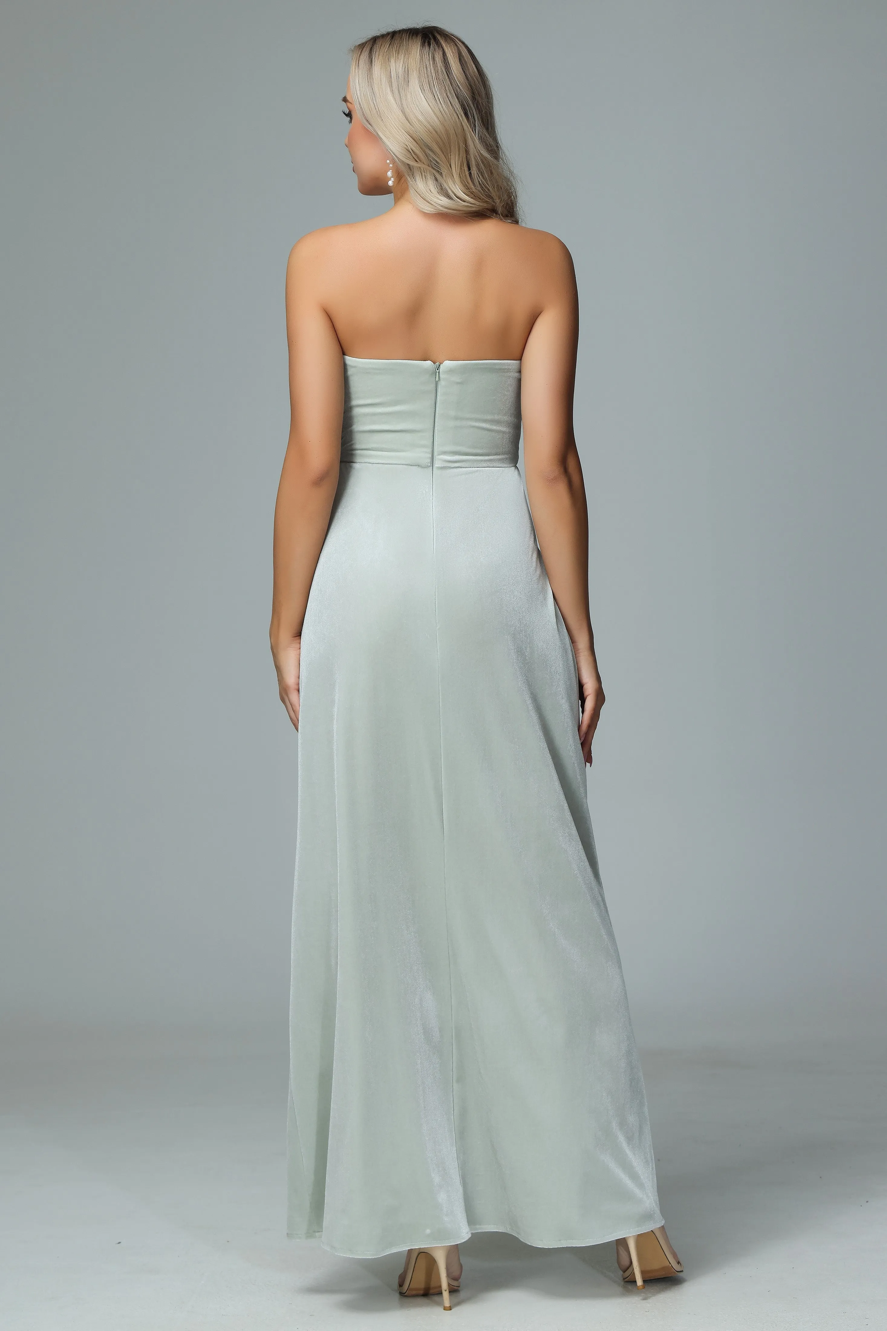 Formal Strapless Velvet Wedding Party Dresses with Slit