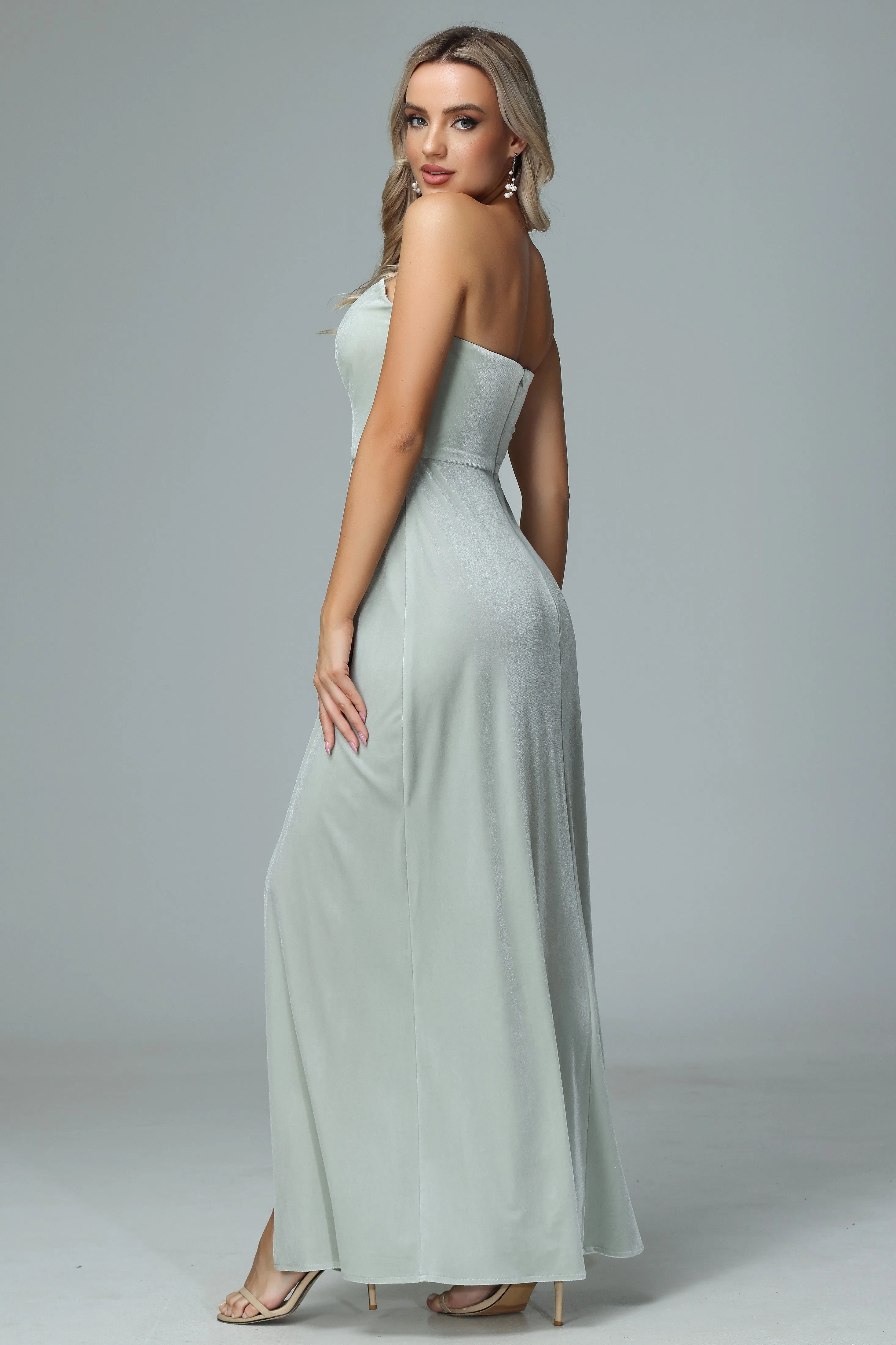 Formal Strapless Velvet Wedding Party Dresses with Slit