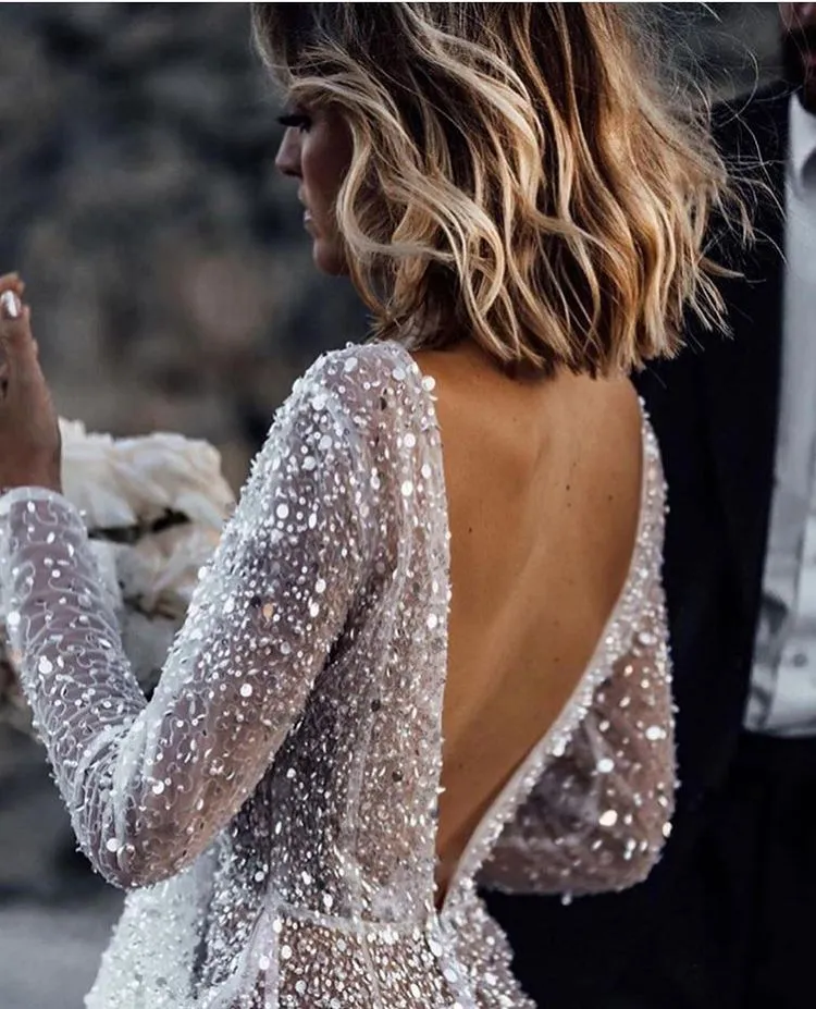 Frayah | Bohemian A-Line Sparkly Sequined Luxury Wedding Dresses