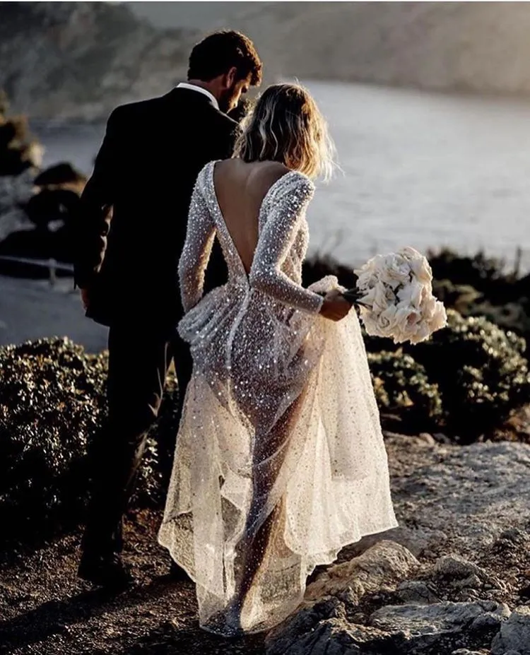 Frayah | Bohemian A-Line Sparkly Sequined Luxury Wedding Dresses