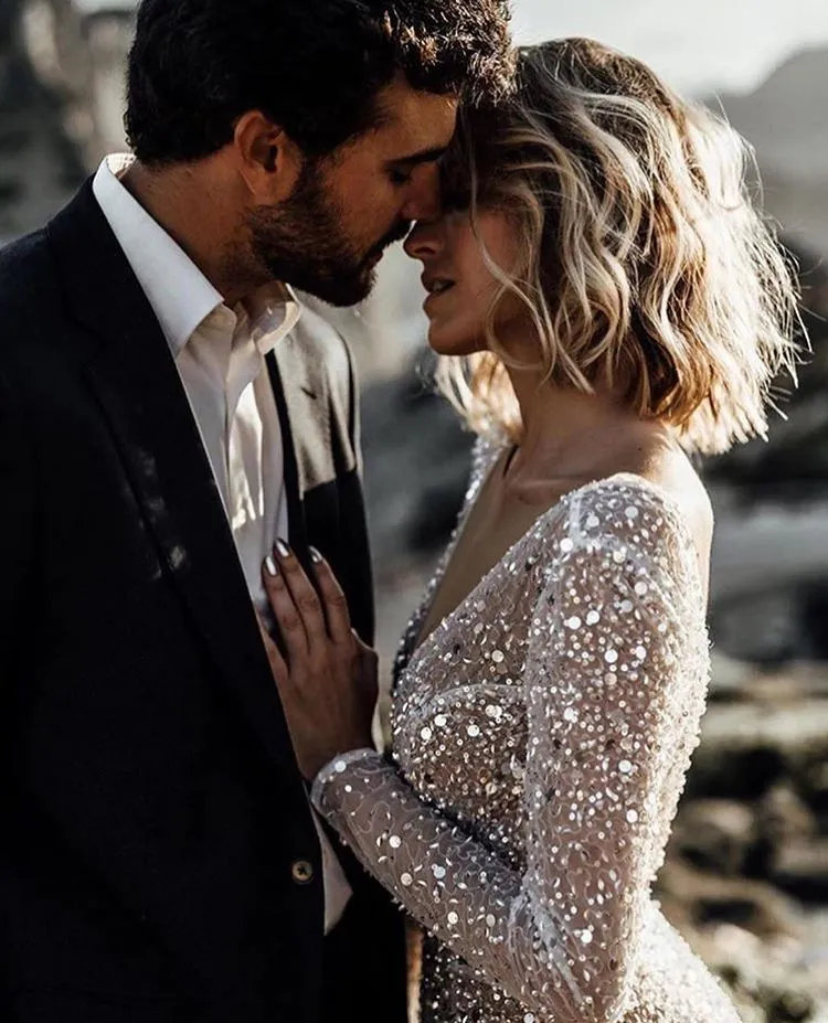 Frayah | Bohemian A-Line Sparkly Sequined Luxury Wedding Dresses