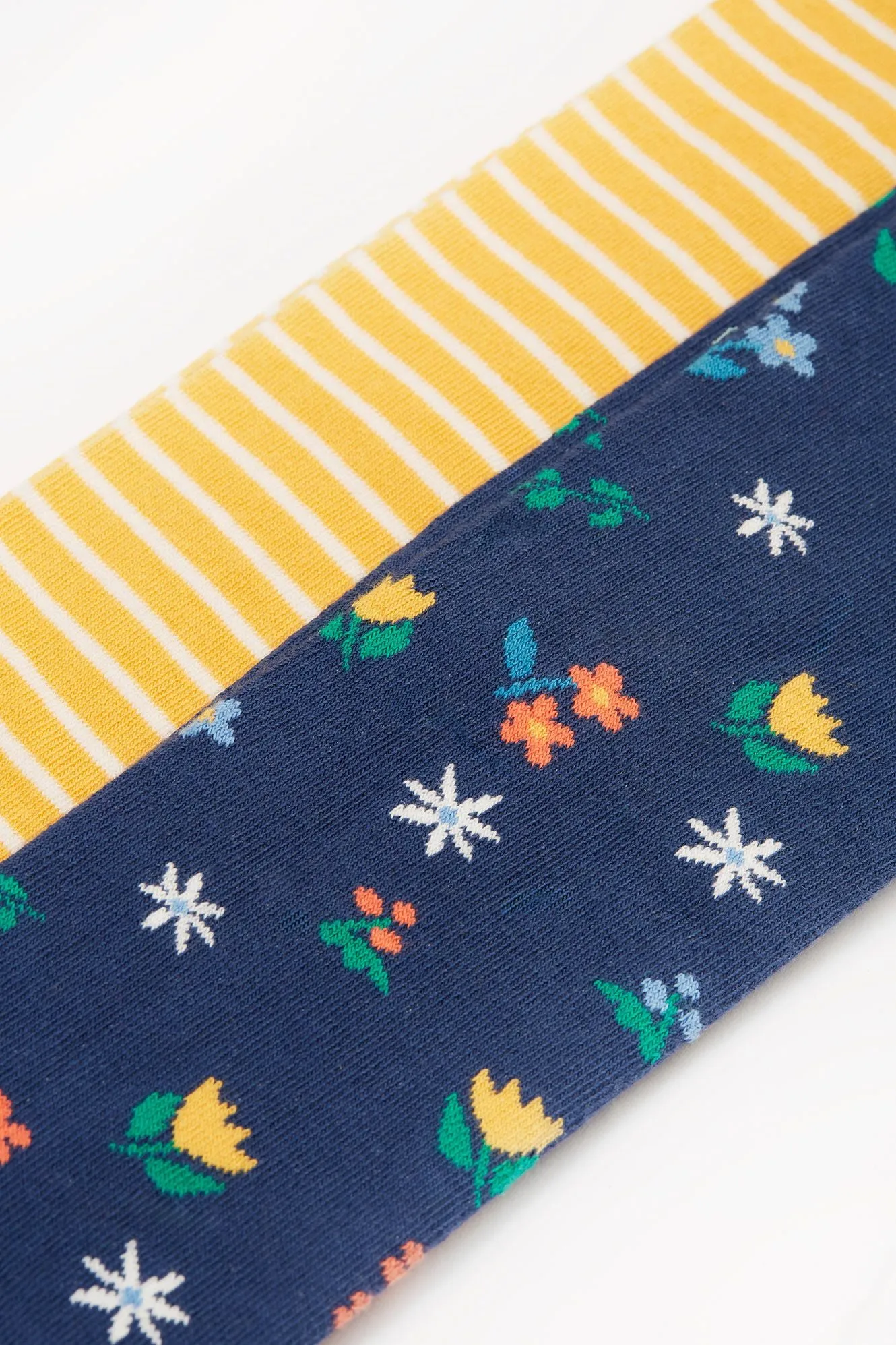 Frugi 2 Pack Tights Yellow Stripe Blue Floral