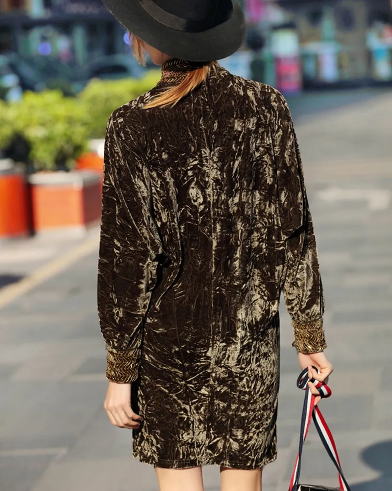 Geneva Landry Vintage Velvet Long Sleeve Runway Dress