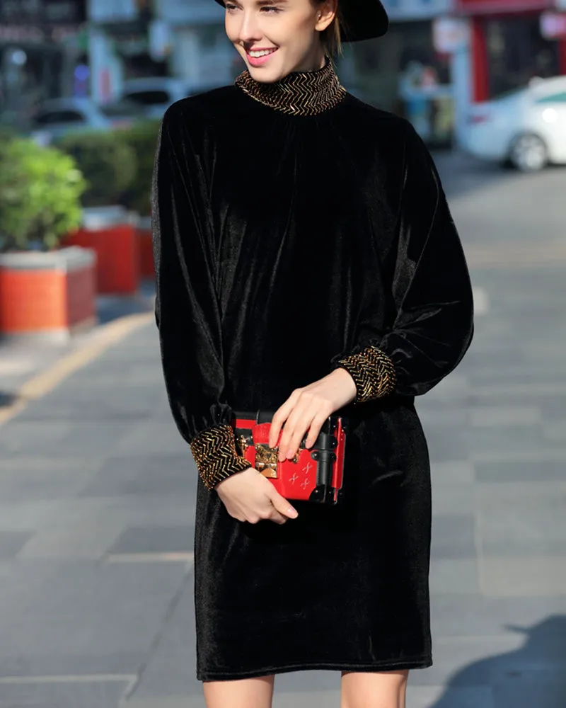 Geneva Landry Vintage Velvet Long Sleeve Runway Dress