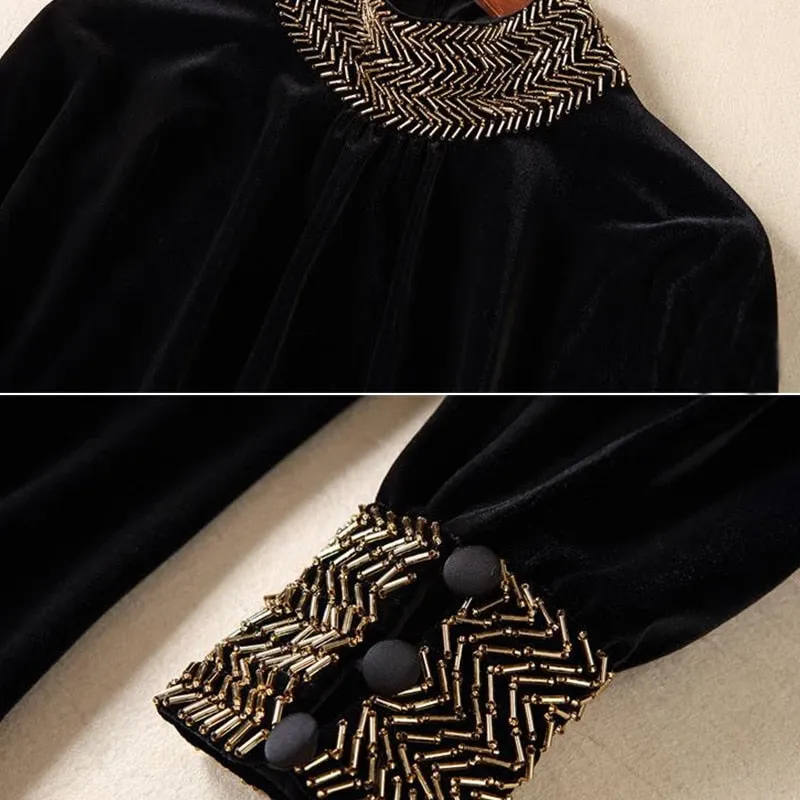 Geneva Landry Vintage Velvet Long Sleeve Runway Dress