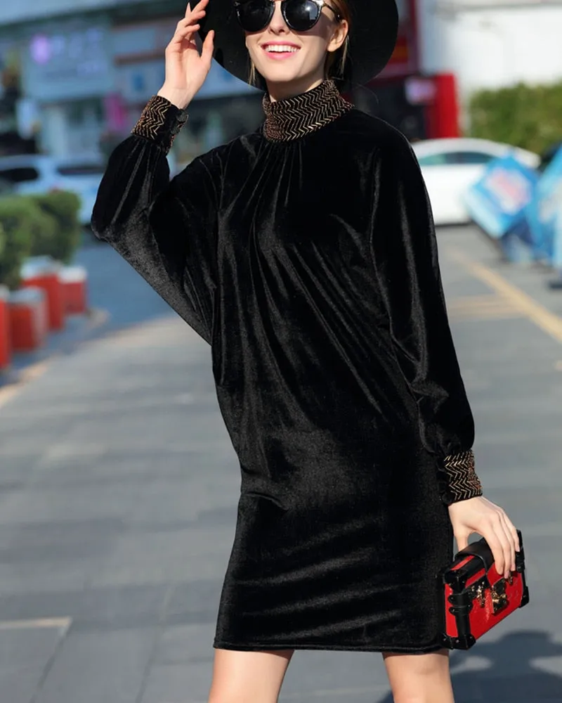 Geneva Landry Vintage Velvet Long Sleeve Runway Dress
