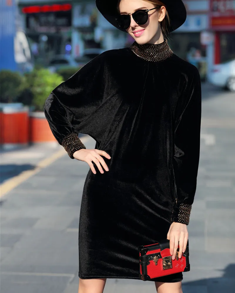 Geneva Landry Vintage Velvet Long Sleeve Runway Dress