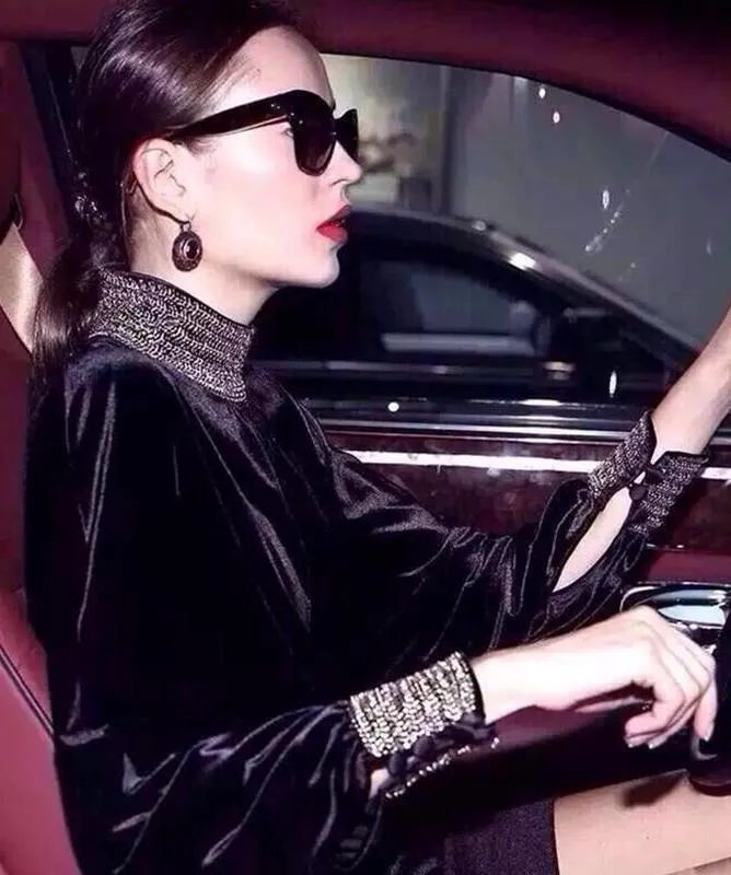 Geneva Landry Vintage Velvet Long Sleeve Runway Dress