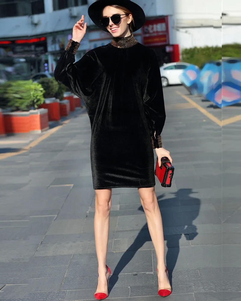 Geneva Landry Vintage Velvet Long Sleeve Runway Dress