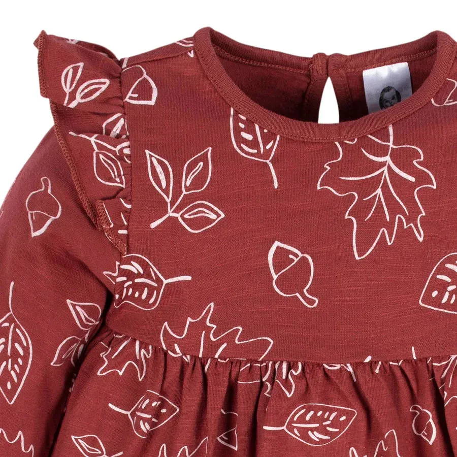 Gerber Childrenswear - Babydoll Dress - Orange Leaves