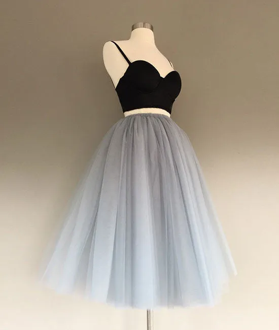 Gray tulle two pieces short prom dresses, cute homecoming dress