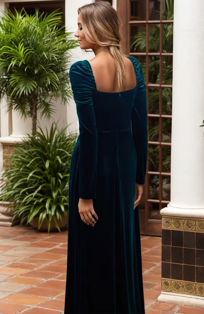 Greece Goddess Style Long Sleeves V-Neck A-Line Long Velvet Dress