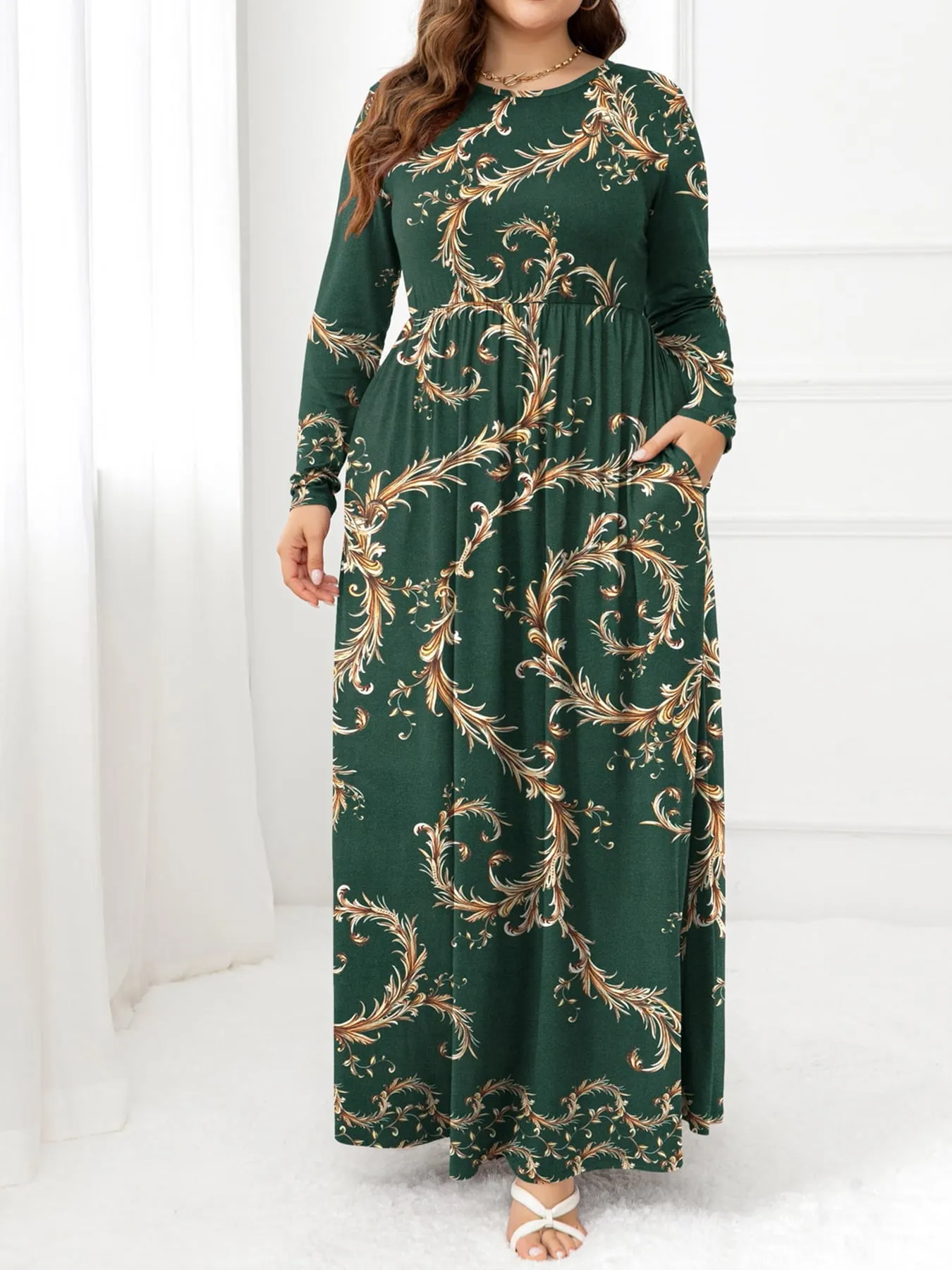 Hazel Blues® | Round Neck Maxi Dress with Pockets