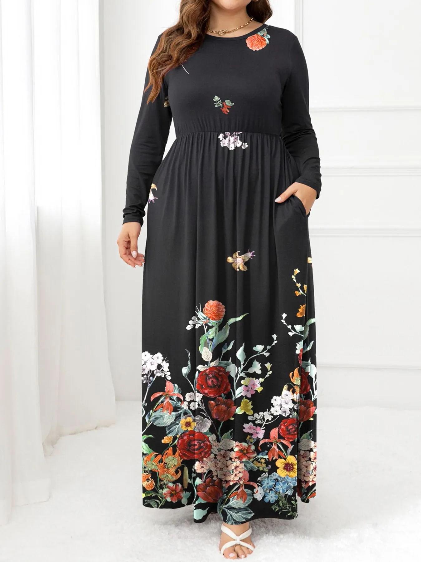 Hazel Blues® | Round Neck Maxi Dress with Pockets