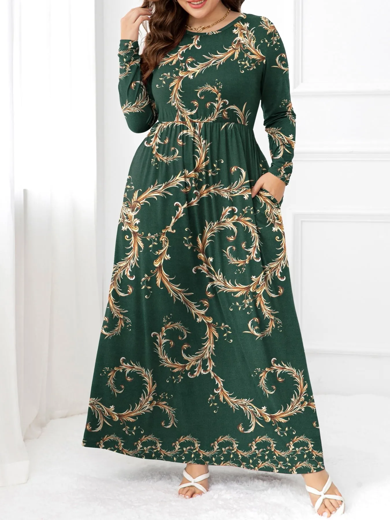 Hazel Blues® | Round Neck Maxi Dress with Pockets