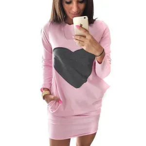 Heart Dresses for Women mini sweatshirt dress female jacket Long Sleeve Double Pocket Women Clothes Bodycon Dress ropa mujer