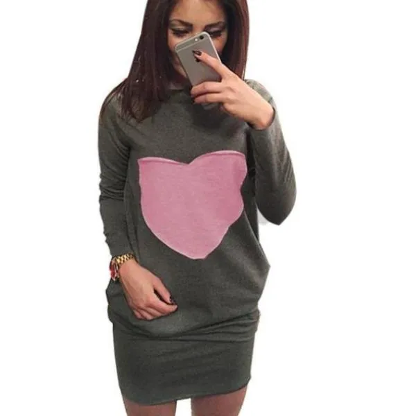 Heart Dresses for Women mini sweatshirt dress female jacket Long Sleeve Double Pocket Women Clothes Bodycon Dress ropa mujer