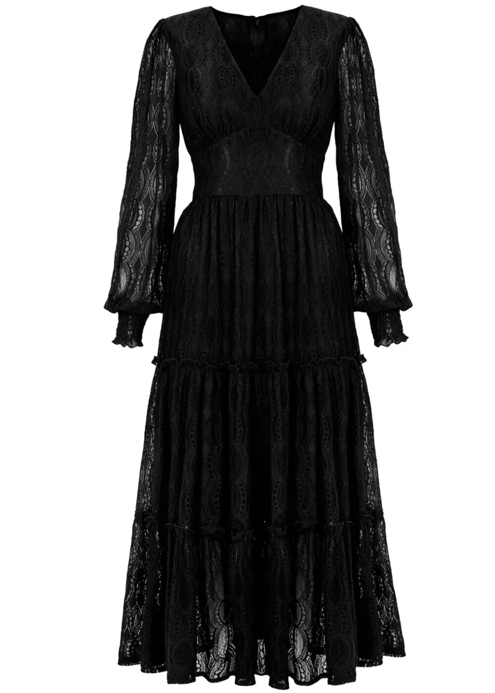 Hell Bunny Rhea Lace 70's Maxi Dress Black