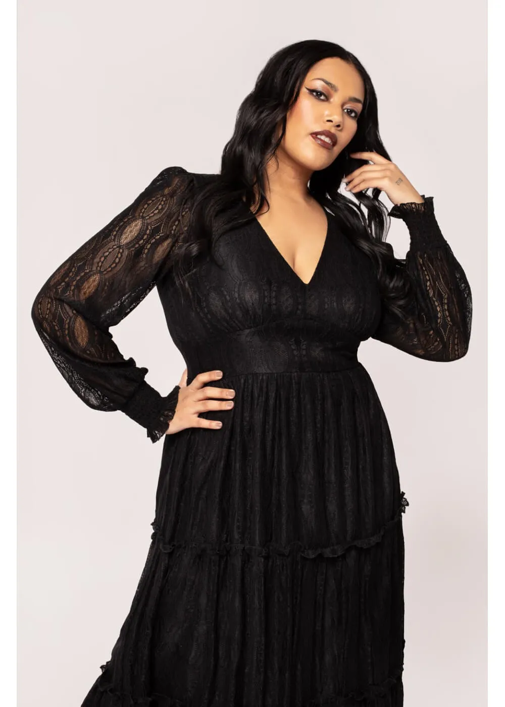 Hell Bunny Rhea Lace 70's Maxi Dress Black