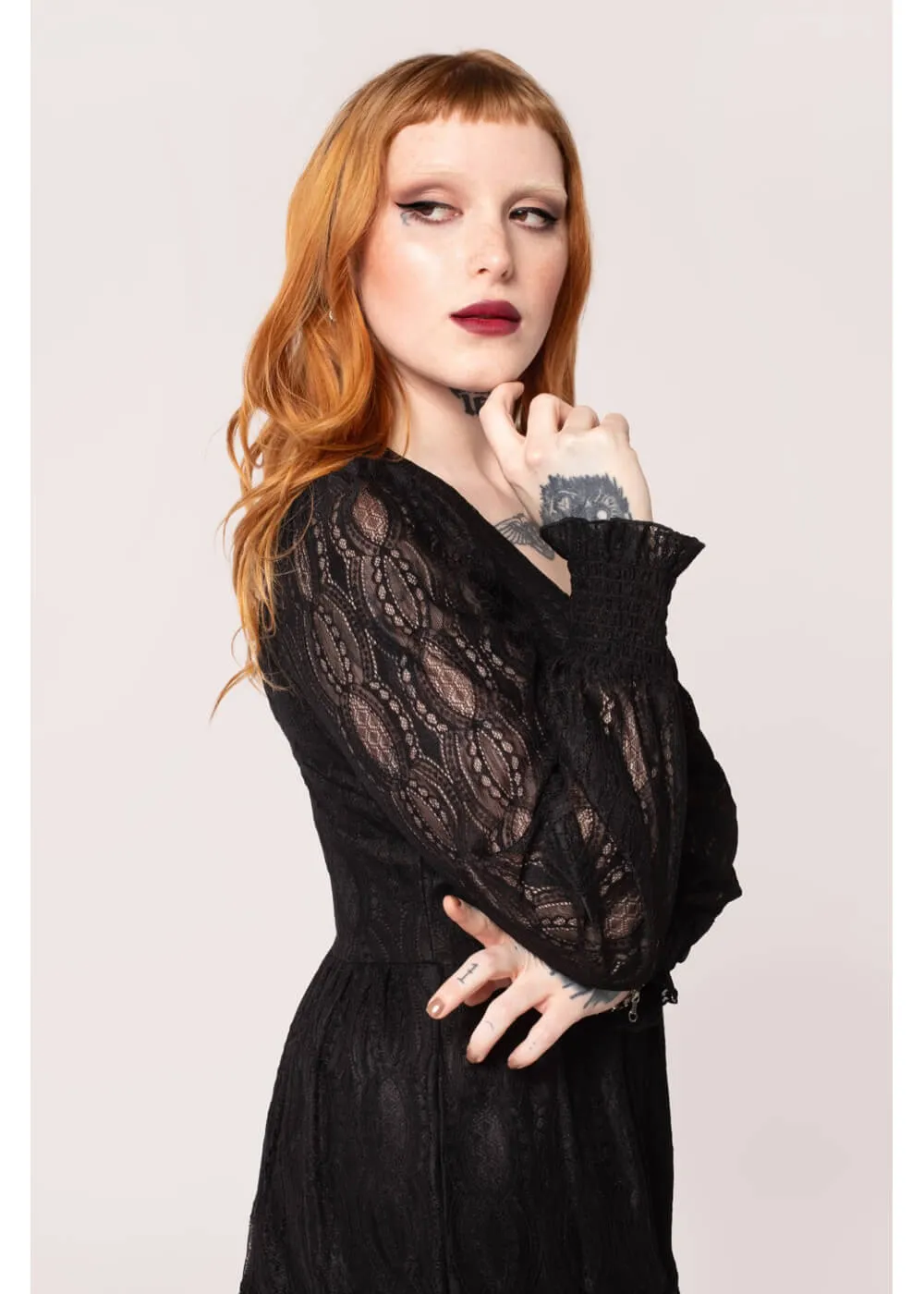 Hell Bunny Rhea Lace 70's Maxi Dress Black