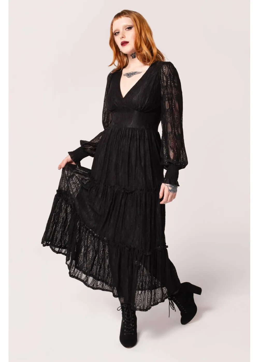 Hell Bunny Rhea Lace 70's Maxi Dress Black