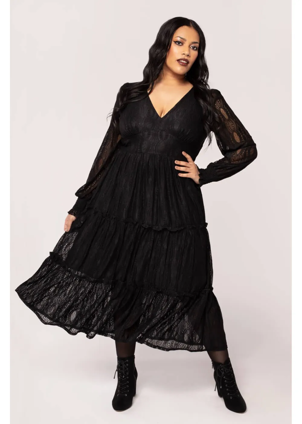 Hell Bunny Rhea Lace 70's Maxi Dress Black