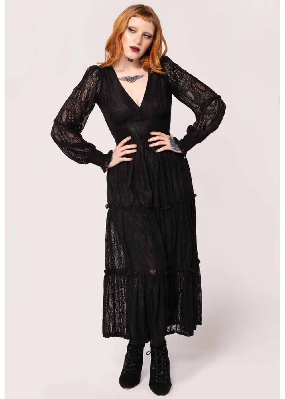 Hell Bunny Rhea Lace 70's Maxi Dress Black
