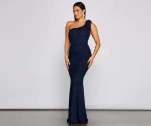 Henley Formal One Charming Shoulder Glitter Dress