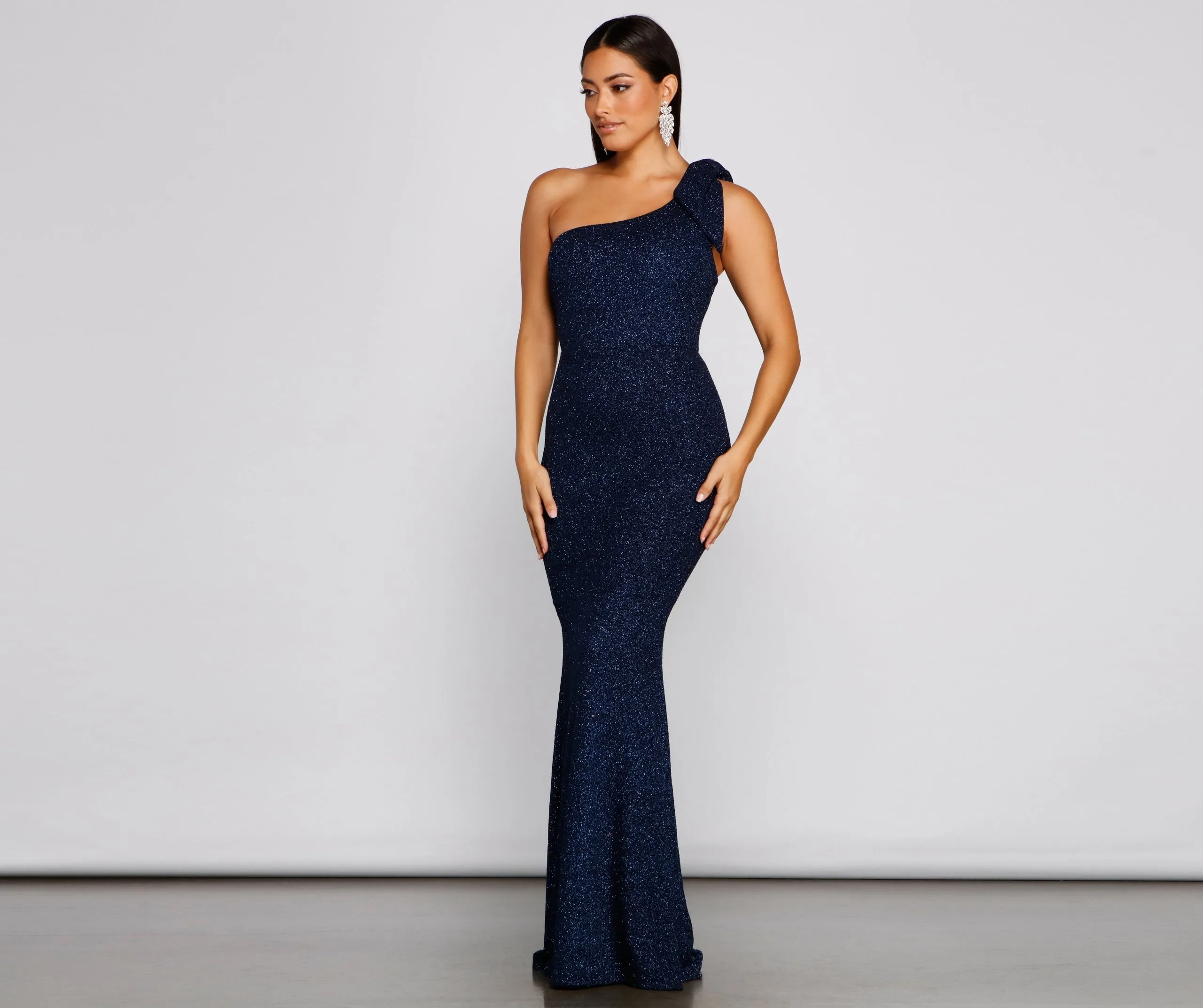Henley Formal One Charming Shoulder Glitter Dress