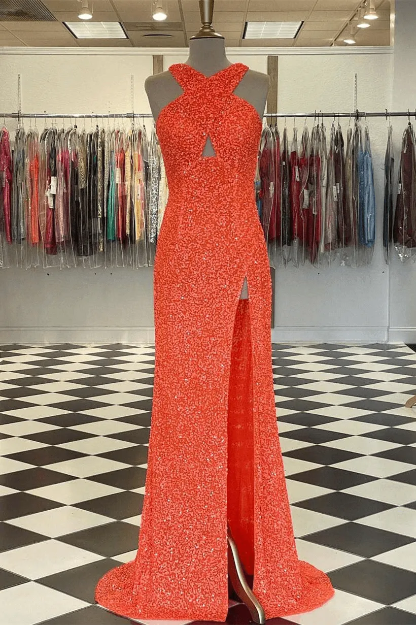 Hot 2024 Black Sequin Prom Dress Fitted Sleeveless Formal Dress with Slit