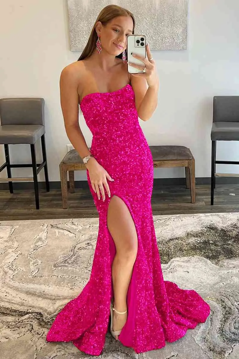 Hot Mermaid Royal Blue Prom Dresses 2024 Strapless Sequins Long Formal Gowns