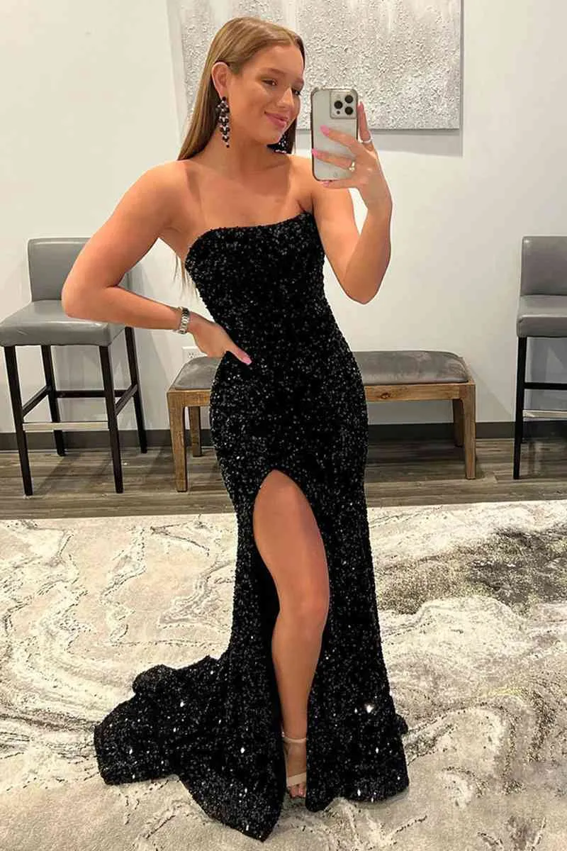Hot Mermaid Royal Blue Prom Dresses 2024 Strapless Sequins Long Formal Gowns
