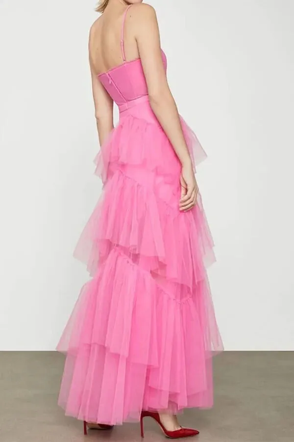 Hot Pink A-line Tiered Tulle Princess Prom Dresses, Long Formal Dresses, MP780