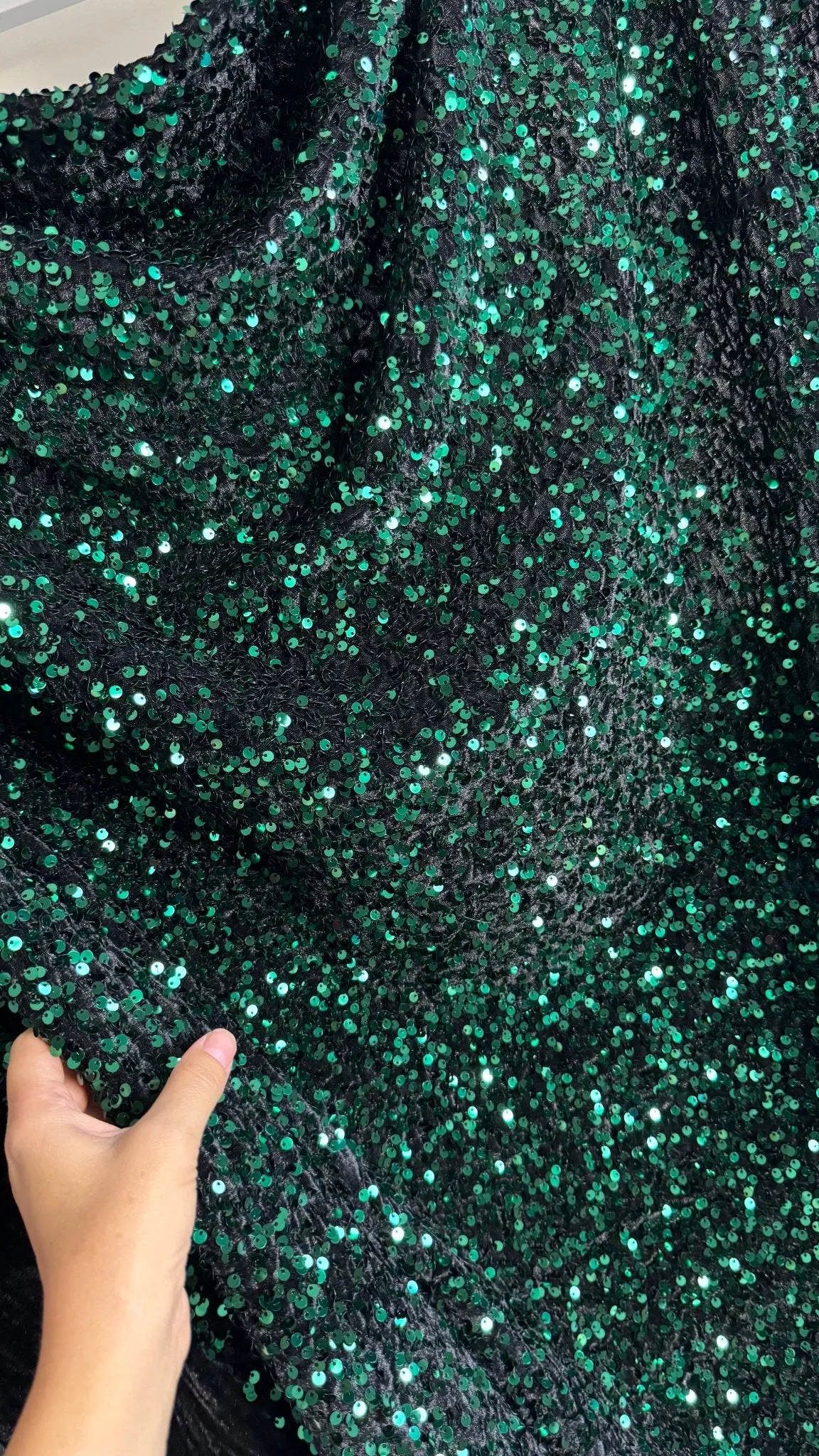 Hunter green sequins on black velvet