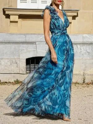 Irina® | Bohemian Long Peacock Blue Dress In Summer Style