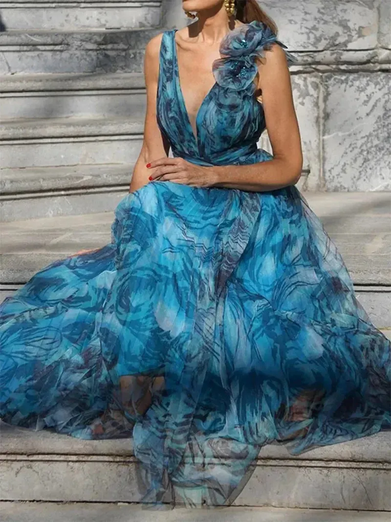 Irina® | Bohemian Long Peacock Blue Dress In Summer Style