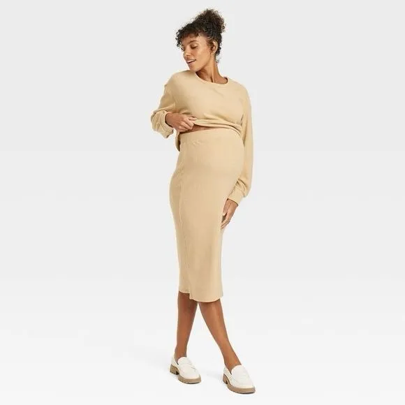 Isabel Maternity 2pc Back Ribbed Pullover Sweatshirt &amp; Skirt Maternity Set
