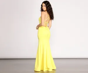 Iva Crepe Lace Charming Up Back Mermaid Dress