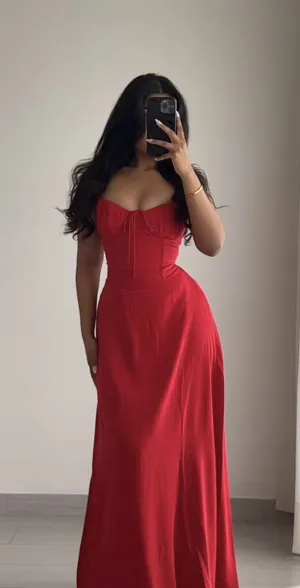 JazzHer Simple A line Spaghetti Straps Red Sleeveless Long Prom Dress Formal Evening Dresses BD  (PRE-ORDER)