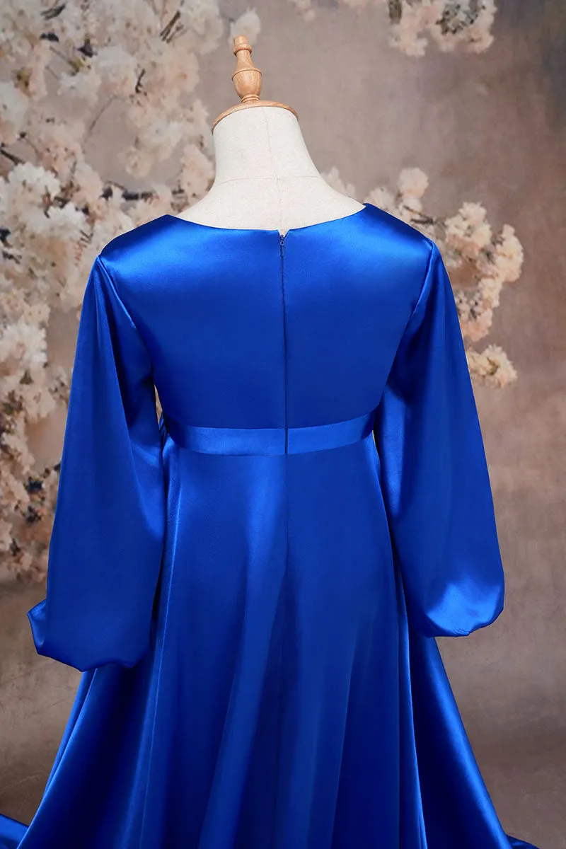 Kate Long Sleeve Satin Blue Maternity Photoshoot Dress