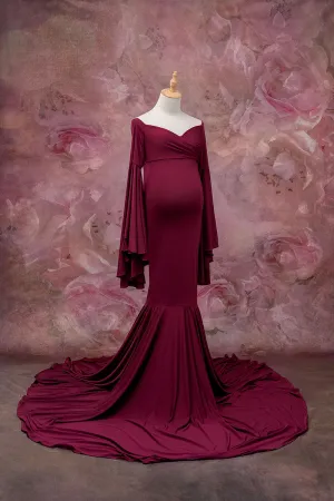 Kate Satin Bell Sleeves Maternity Photoshoot Dress
