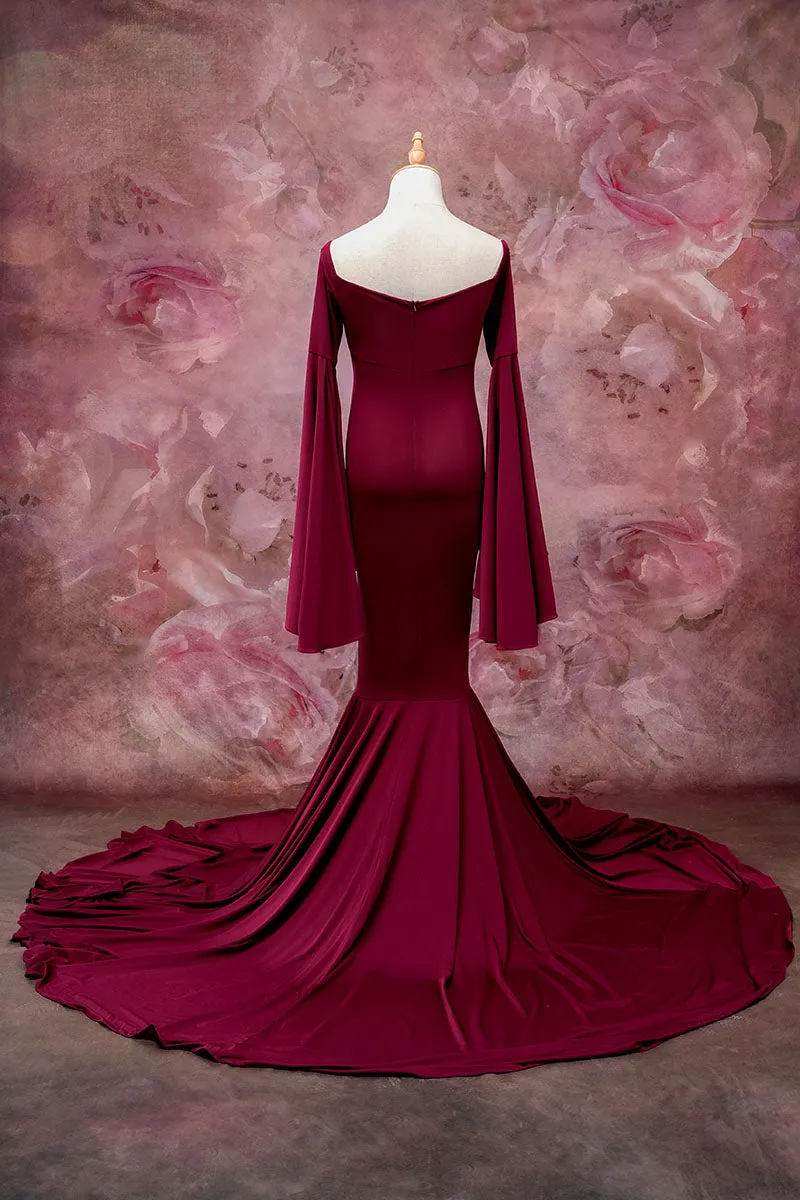 Kate Satin Bell Sleeves Maternity Photoshoot Dress