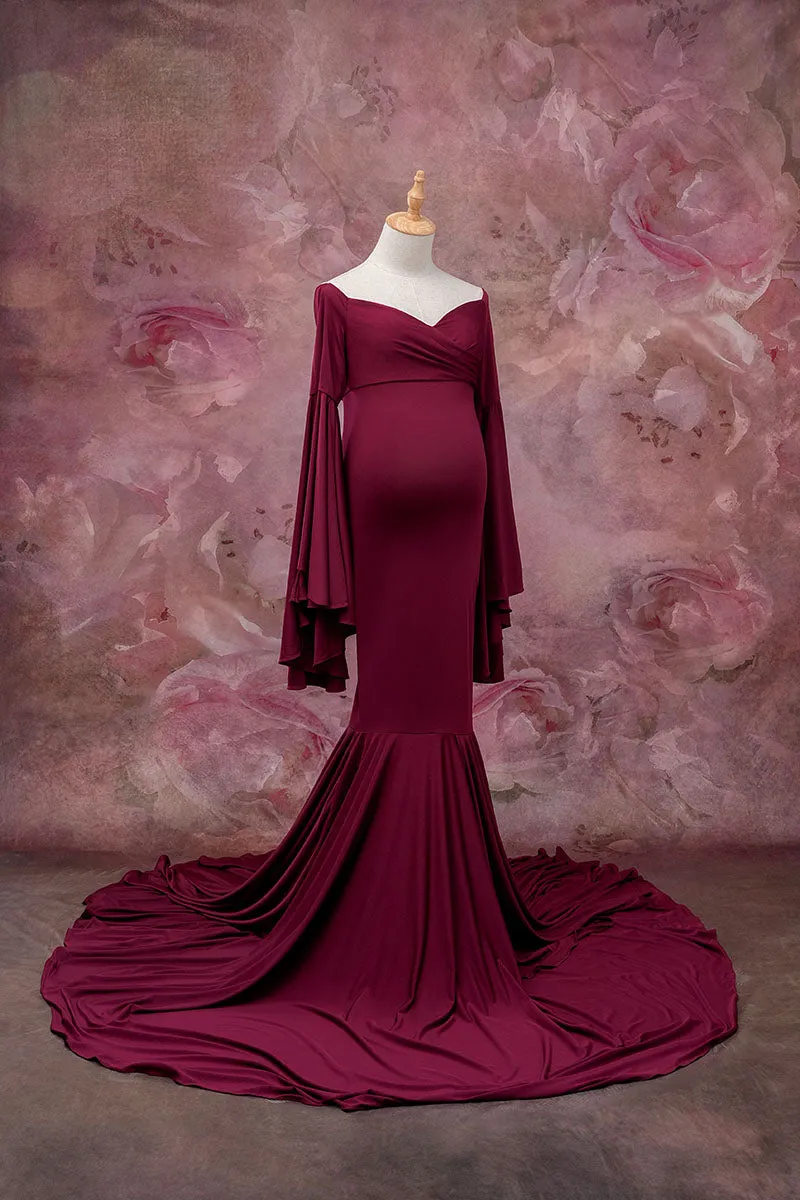 Kate Satin Bell Sleeves Maternity Photoshoot Dress