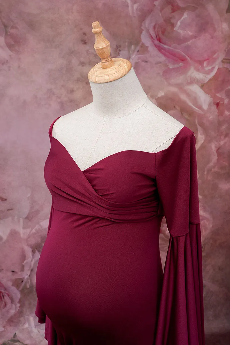 Kate Satin Bell Sleeves Maternity Photoshoot Dress