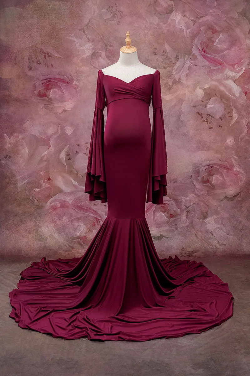 Kate Satin Bell Sleeves Maternity Photoshoot Dress