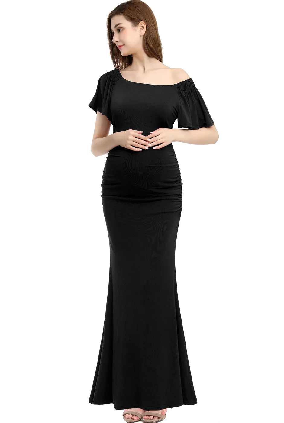 Kimi   Kai Maternity "Abigail" Off Shoulder Maxi Dress