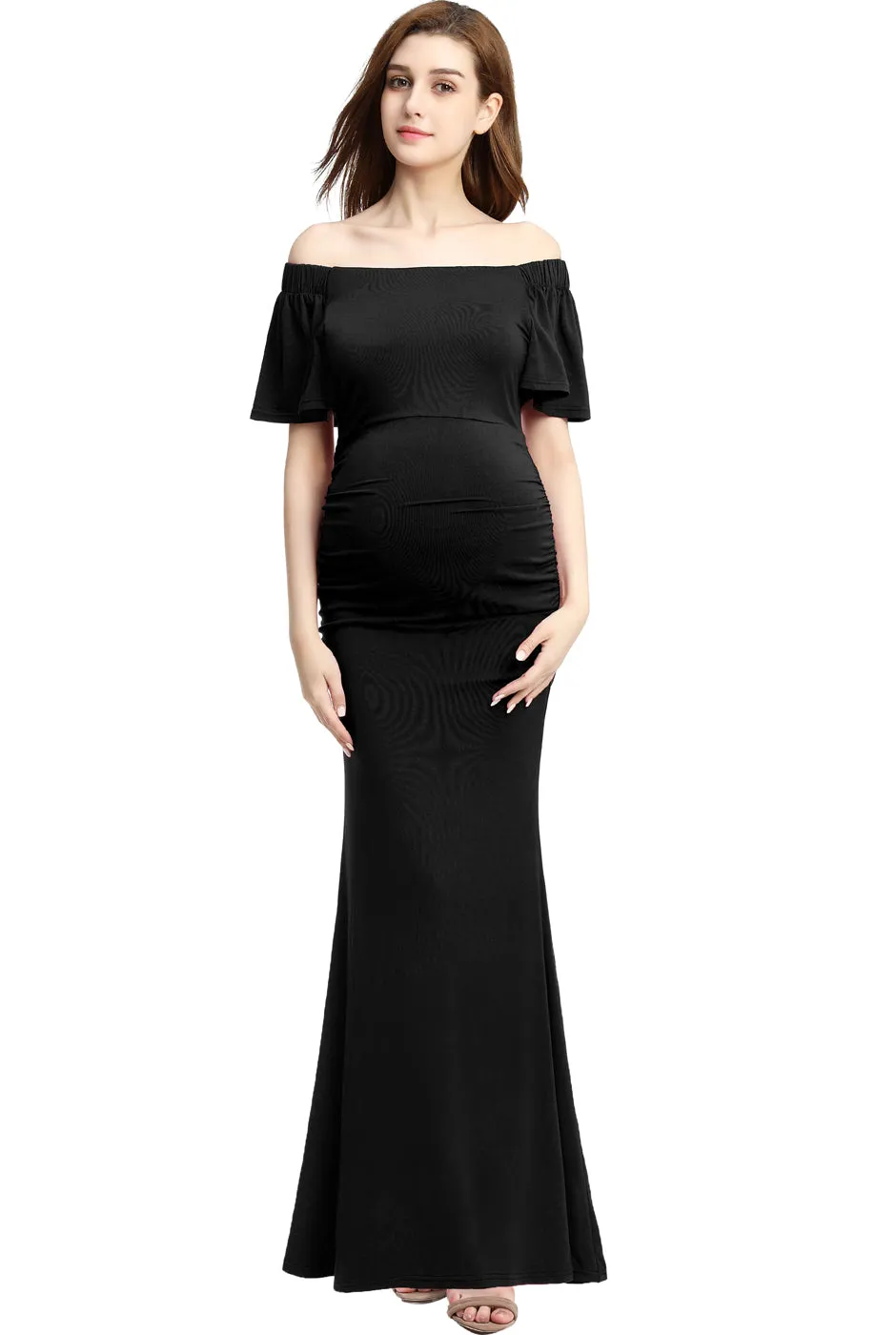 Kimi   Kai Maternity "Abigail" Off Shoulder Maxi Dress