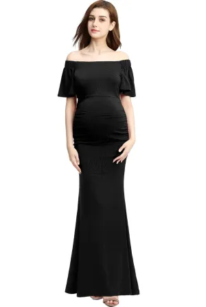 Kimi   Kai Maternity "Abigail" Off Shoulder Maxi Dress